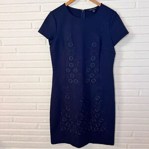 Brooks Brothers Navy Blue Embroidered Floral Knee Length Dress, Women’s Size 8